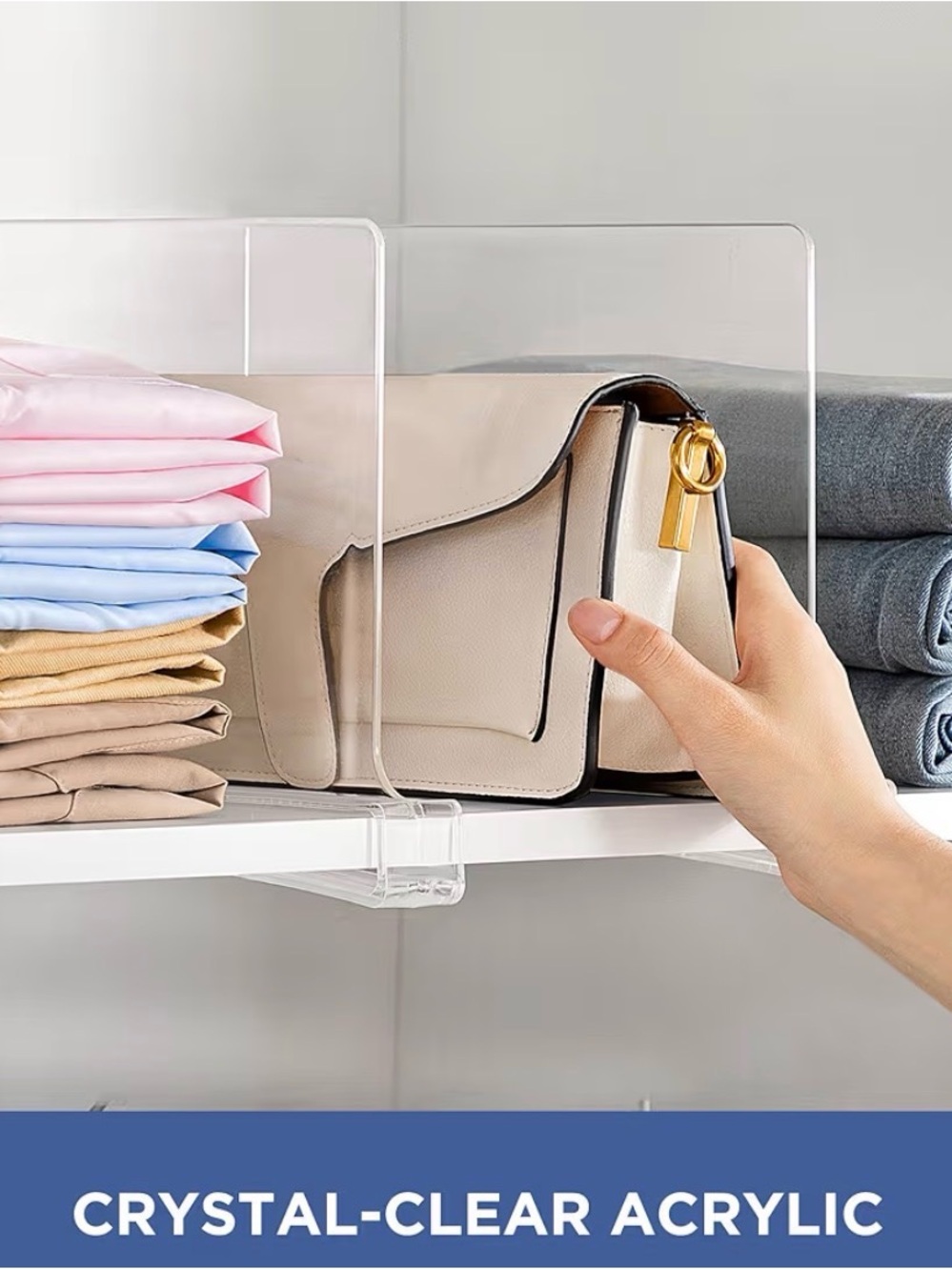 Crystal-Clear Acrylic Shelf Divider - Clear Closet Organizer